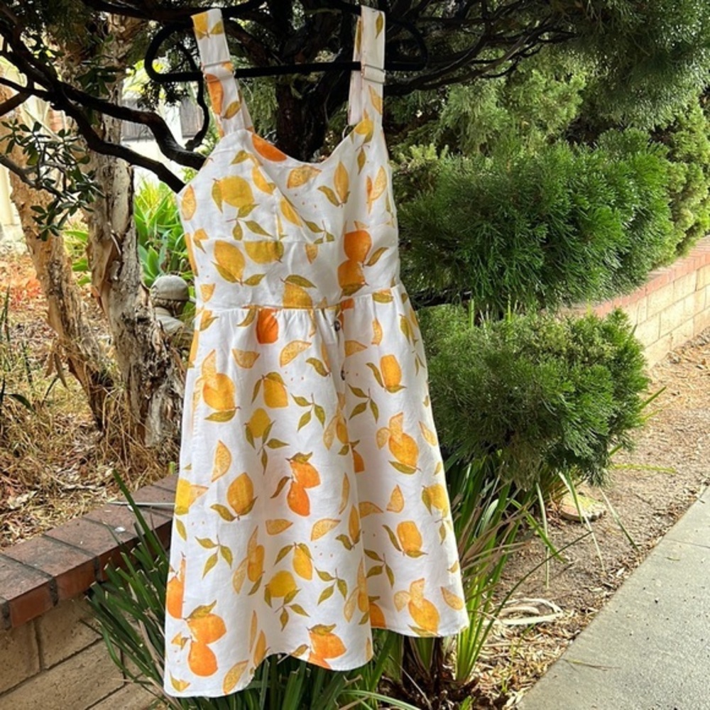 Rossella summer dress adjustable straps‎ fully lined linen pockets size M